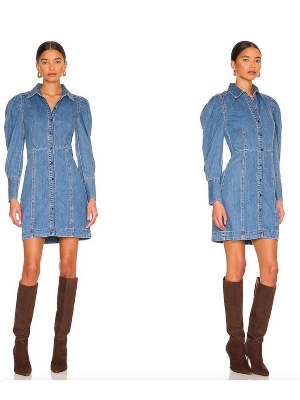 FRAME Voluminous Puff Long Sleeve Denim Mini Dress in Eugenia Blue Size Large